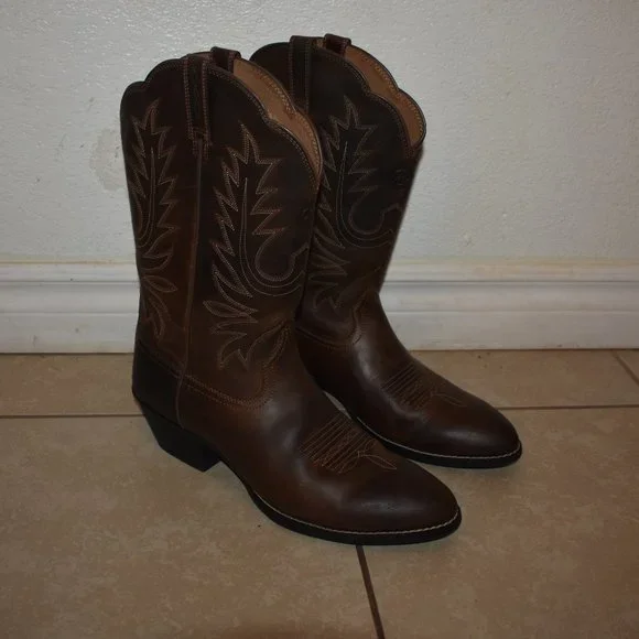 Heritage R Toe Distressed Brown Western Boot Size 11B - Picture 6 of 10